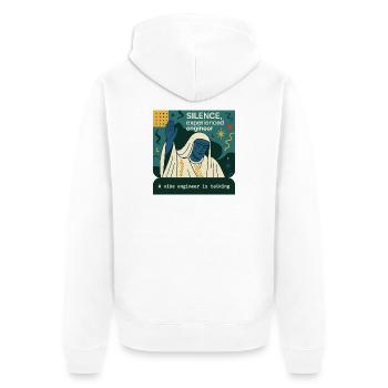 Stille Ingenieurin in Blau - Unisex Premium Bio Zip Hoodie - Weiß - Hinten - Thijin (182cm)