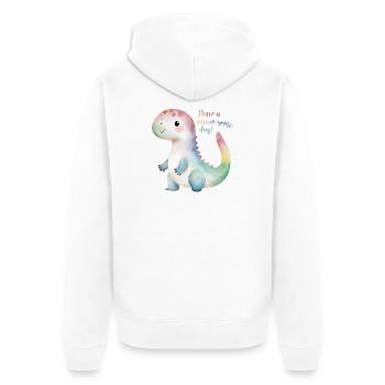 Niedlicher Regenbogen-Dino – Habt einen schönen Tag! - Unisex Premium Bio Zip Hoodie - Weiß - Hinten - Thijin (182cm)