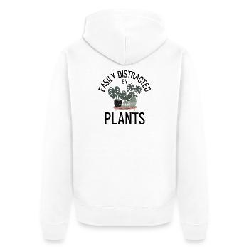 Zitat: „Leicht durch Pflanzen ablenkbar“ - Unisex Premium Bio Zip Hoodie - Weiß - Hinten - Thijin (182cm)