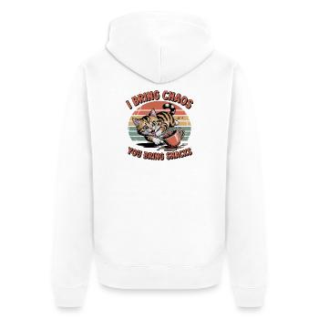 Chaos Cat und Snacks - Unisex Premium Bio Zip Hoodie - Weiß - Hinten - Thijin (182cm)