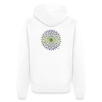 Mandala de fleurs en bleu et vert - Veste à capuche bio Premium Unisexe - blanc - Dos - Thijin (182cm)