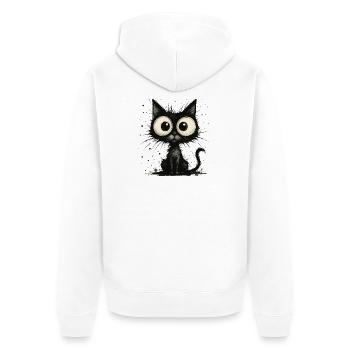 Funny black cat with big eyes – splash - Unisex Premium Organic Zip Hoodie - white - Back - Thijin (182cm)
