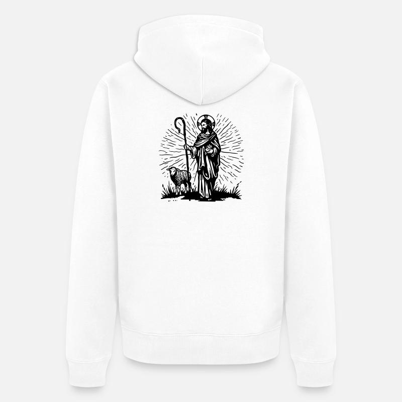 Illustration du Bon Pasteur - Veste à capuche bio Premium Unisexe - blanc