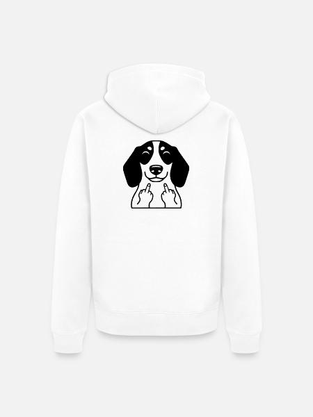 Il bassotto sfacciato mostra il dito medio - Fumetto divertente - Felpa con cappuccio ecologica premium unisex - bianco