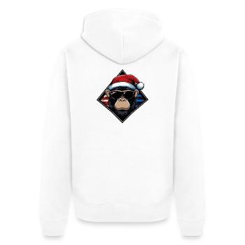 Affe Santa mit Sonnenbrille - Unisex Premium Bio Zip Hoodie - Weiß - Hinten - Thijin (182cm)