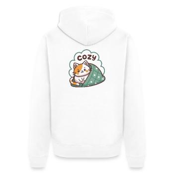 Cat Cozy Under Duvet - Unisex Premium Organic Zip Hoodie - white - Back - Thijin (182cm)
