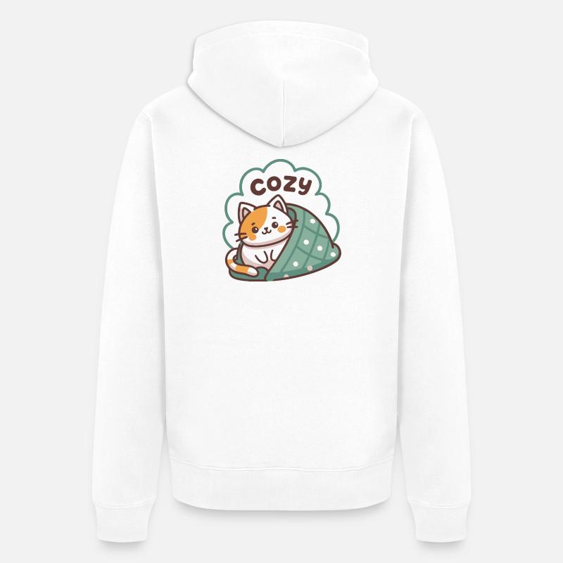 Chat Cozy sous Couette - Veste à capuche bio Premium Unisexe - blanc