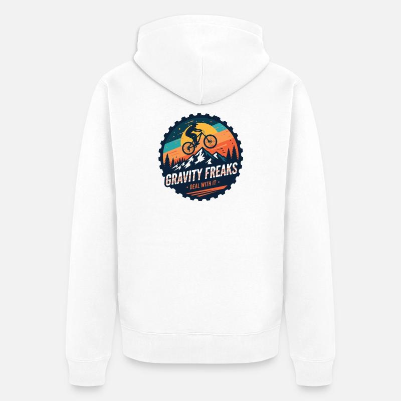 Badge Gravity Freaks VTT Sunset - Veste à capuche bio Premium Unisexe - blanc