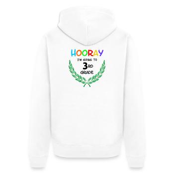 Hurra, ich gehe in die dritte Klasse** - Unisex Premium Bio Zip Hoodie - Weiß - Hinten - Thijin (182cm)