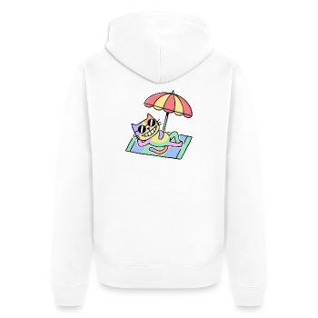 Strandkatze Pop-Art Lounge unter Sonnenschirm - Unisex Premium Bio Zip Hoodie - Weiß - Hinten - Thijin (182cm)