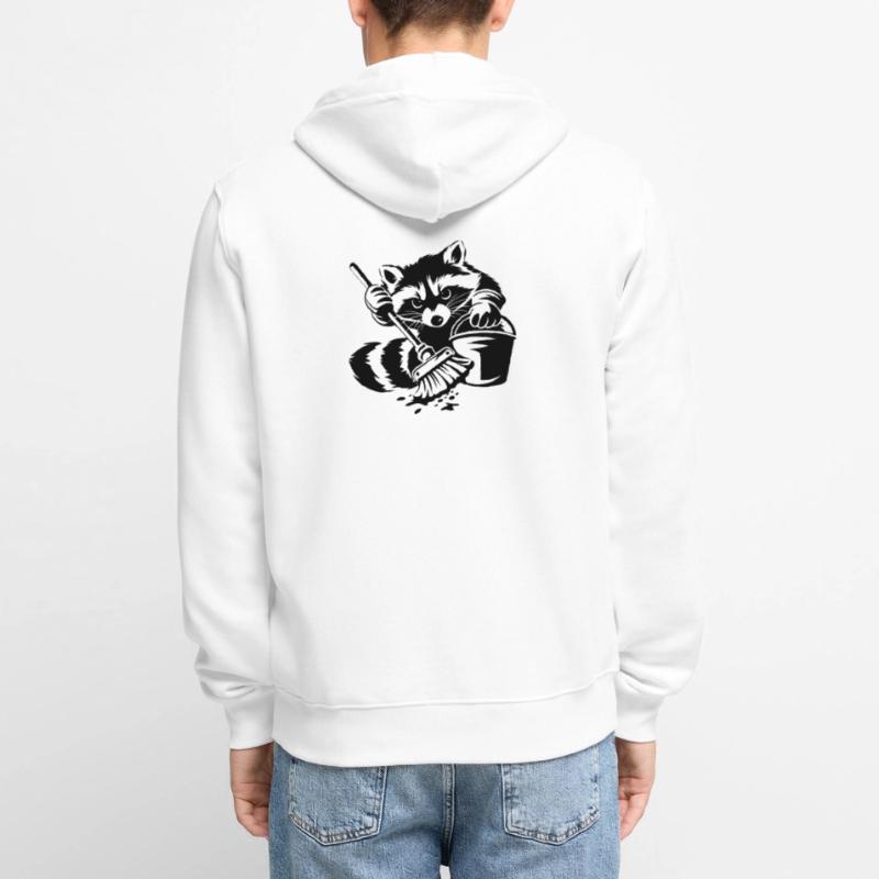 Waschbär mit Eimer & Mopp Unisex Premium Bio Zip Hoodie