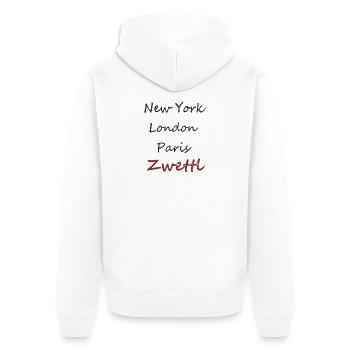 Stadtkosmos Handschrift Rot - Zwettl - Unisex Premium Bio Zip Hoodie - Weiß - Hinten - Thijin (182cm)