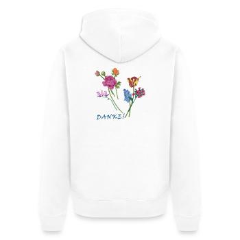 Danke mit einem Blumenstrauß  - Unisex Premium Bio Zip Hoodie - Weiß - Hinten - Thijin (182cm)