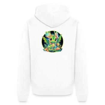 Blütenkreis Gründrache - Unisex Premium Bio Zip Hoodie - Weiß - Hinten - Thijin (182cm)