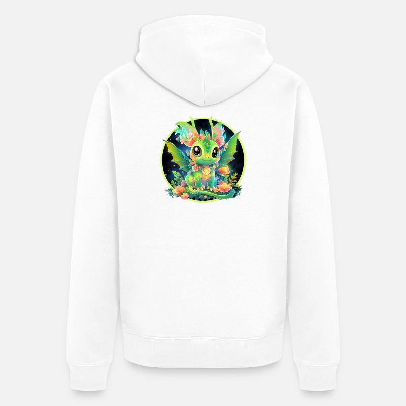 Dragon Vert du Cercle de Fleurs - Veste à capuche bio Premium Unisexe - blanc