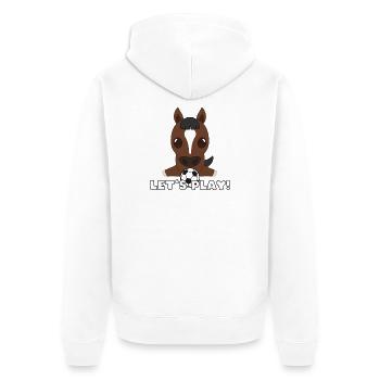 Conception du football cheval : Jouons - Veste à capuche bio Premium Unisexe - blanc - Dos - Thijin (182cm)