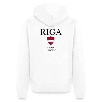 Riga-Souvenir, elegantes Design Riga - Unisex Premium Bio Zip Hoodie - Weiß - Hinten - Thijin (182cm)