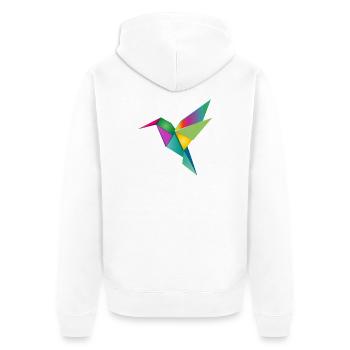 Motif coloré de géométrie de colibri en origami - Veste à capuche bio Premium Unisexe - blanc - Dos - Thijin (182cm)