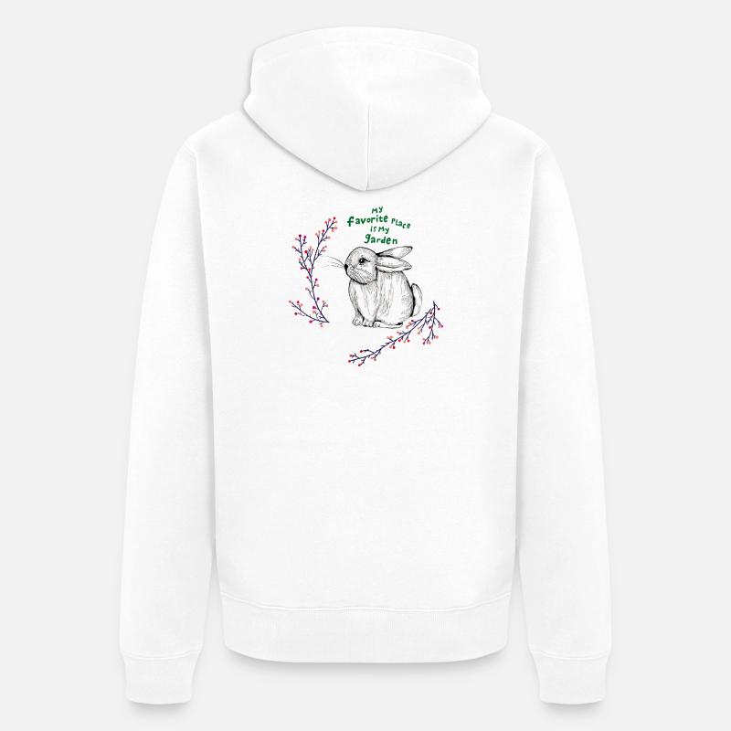 Le lapin dans le jardin - Veste à capuche bio Premium Unisexe - blanc