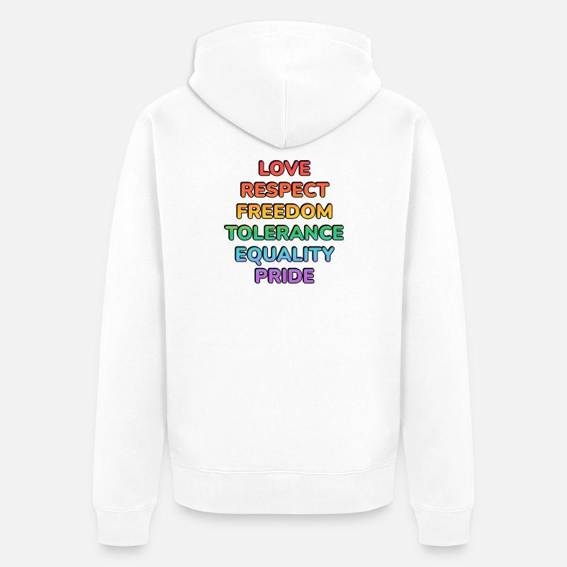 Pride Values Rainbow Text - Unisex Premium Organic Zip Hoodie - white