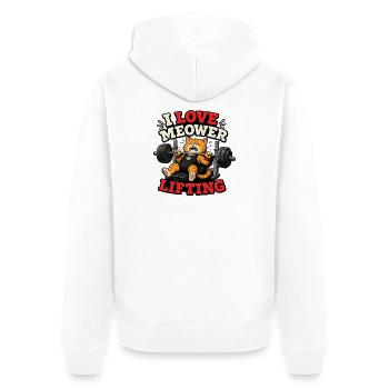 Gym Cat Weightlifting - Funny Bench Press - Unisex Premium Organic Zip Hoodie - white - Back - Thijin (182cm)