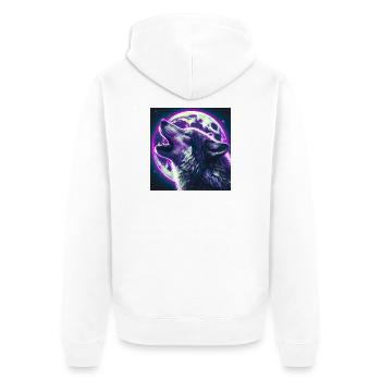 Wolf heult zum Vollmond - Unisex Premium Bio Zip Hoodie - Weiß - Hinten - Thijin (182cm)