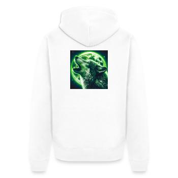 Wolf heult zum Vollmond - Unisex Premium Bio Zip Hoodie - Weiß - Hinten - Thijin (182cm)