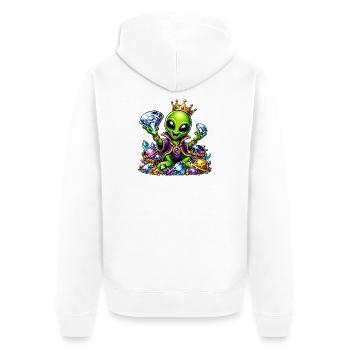 Alien Prinz mit Diamantenkronen - Unisex Premium Bio Zip Hoodie - Weiß - Hinten - Thijin (182cm)
