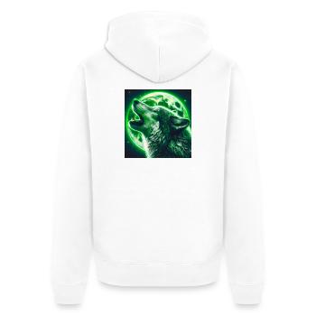 Wolf heult zum Vollmond - Unisex Premium Bio Zip Hoodie - Weiß - Hinten - Thijin (182cm)