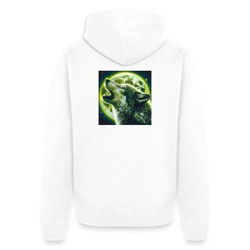 Wolf heult zum Vollmond - Unisex Premium Bio Zip Hoodie - Weiß - Hinten - Thijin (182cm)