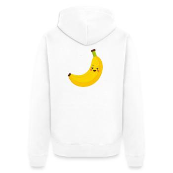 Banane Kawaii jaune – Art d’illustration de fruits sucrés - Veste à capuche bio Premium Unisexe - blanc - Dos - Thijin (182cm)