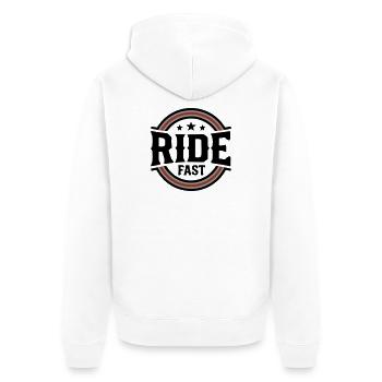 Ride Fast Abzeichen Logo - Unisex Premium Bio Zip Hoodie - Weiß - Hinten - Thijin (182cm)