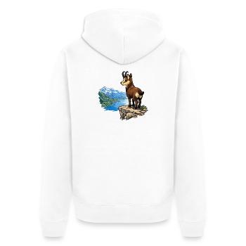 Alpengemsen auf Felsen - Unisex Premium Bio Zip Hoodie - Weiß - Hinten - Thijin (182cm)