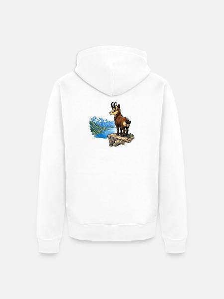 Alpengemsen auf Felsen - Unisex Premium Bio Zip Hoodie - Weiß