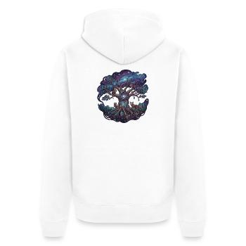Sternenbaum der Uhrwerkwelt - Unisex Premium Bio Zip Hoodie - Weiß - Hinten - Thijin (182cm)