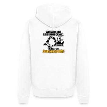 Wer anderen eine Grube gräbt - Unisex Premium Bio Zip Hoodie - Weiß - Hinten - Thijin (182cm)