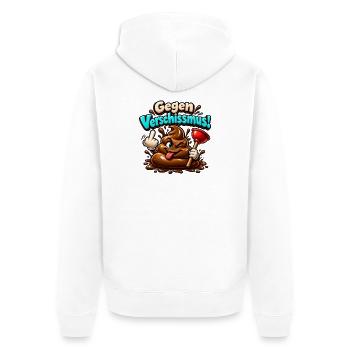 Gegen Verschissmus - braun - gegen Faschismus - Unisex Premium Bio Zip Hoodie - Weiß - Hinten - Thijin (182cm)