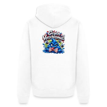Gegen Faschismus - Verschissmus - Unisex Premium Bio Zip Hoodie - Weiß - Hinten - Thijin (182cm)