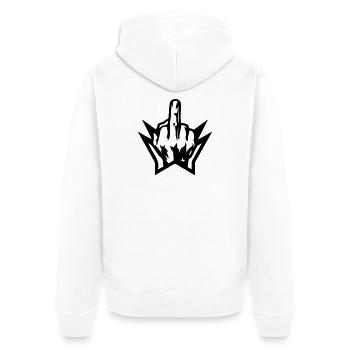 Mittelfinger Hand Zacken Schwarz - Unisex Premium Bio Zip Hoodie - Weiß - Hinten - Thijin (182cm)