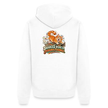 Die Bremsen waren eine persönliche Entscheidung – lustige Rutschkatze - Unisex Premium Bio Zip Hoodie - Weiß - Hinten - Thijin (182cm)