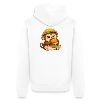 Schimpanse mit Cheeseburger Fast Food - Unisex Premium Bio Zip Hoodie - Weiß - Hinten - Thijin (182cm)