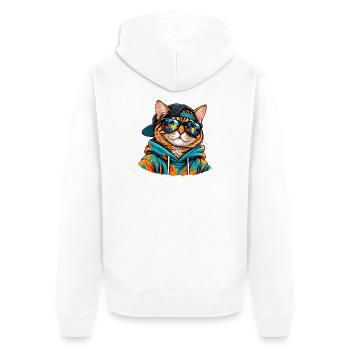 Cool Cat mit Sonnenbrille – tropische Sommerstimmung - Unisex Premium Bio Zip Hoodie - Weiß - Hinten - Thijin (182cm)