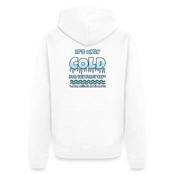 Es ist nur anfangs kalt (wildes Schwimmen) - Unisex Premium Bio Zip Hoodie - Weiß - Hinten - Thijin (182cm)