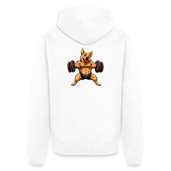 Trainer Hund - Unisex Premium Bio Zip Hoodie - Weiß - Hinten - Thijin (182cm)