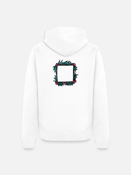 Stechpalmenrahmen mit karmesinroten Beeren - Unisex Premium Bio Zip Hoodie - Weiß