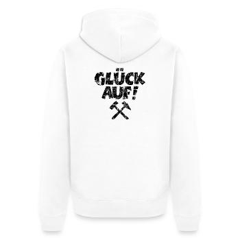 Glück Auf mit Schlägel und Eisen (Vintage Schwarz) - Unisex Premium Bio Zip Hoodie - Weiß - Hinten - Thijin (182cm)