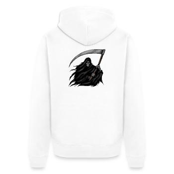 Grim Reaper mit Sense auf Schwarzem Hintergrund - Unisex Premium Bio Zip Hoodie - Weiß - Hinten - Thijin (182cm)