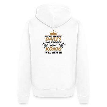 Reichet mir meine Darts ihr Narren - Unisex Premium Bio Zip Hoodie - Weiß - Hinten - Thijin (182cm)