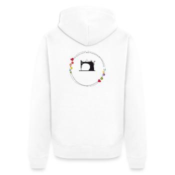 nostalgisch stilisierte Nähmaschine mit Knöpfe - Unisex Premium Bio Zip Hoodie - Weiß - Hinten - Thijin (182cm)