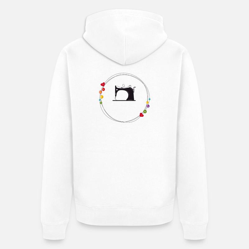 nostalgisch stilisierte Nähmaschine mit Knöpfe - Unisex Premium Bio Zip Hoodie - Weiß
